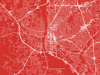 Fototapeta premium Christmas Map of Columbus Georgia, USA in Snowy White on Festive Red Background.