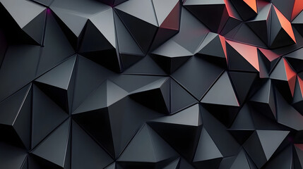 Fototapeta premium Dark 3d triangular wall design – abstract black background with geometric shapes for modern wallpaper, interior design, and creative digital projects