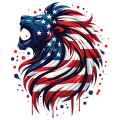 Patriotic roaring lion, American flag colors, digital art, symbol of freedom and courage