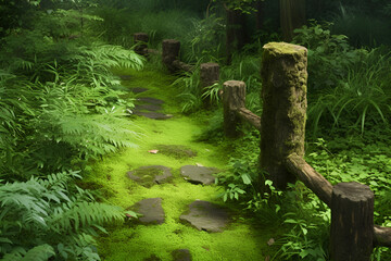 Green Mossy Pathway in a Lush Forest Illustration
