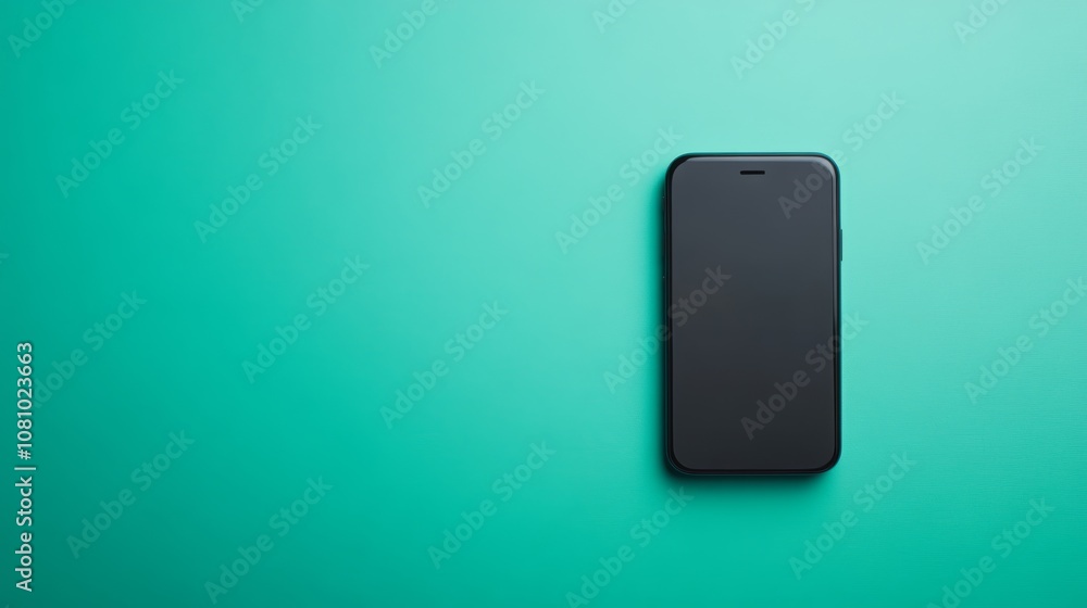 Poster sleek smartphone with a blank screen on a turquoise background, perfect for showcasing apps and digi
