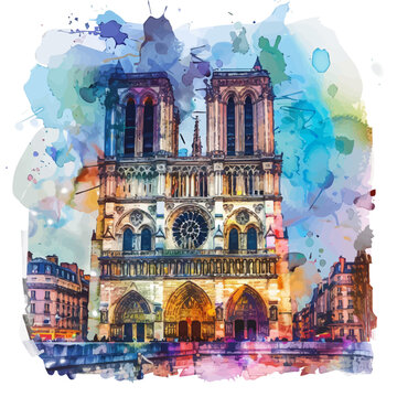 recommend clip art: A watercolor clipart of Notre Dame Cathedral, isolated on a white background. Notre Dame Cathedral vector.