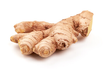 Fresh Ginger, isolated on a white background. Close-up.