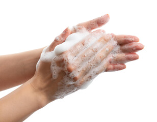 Soaping hands isolated on white background, cut out 