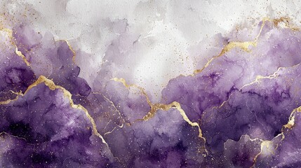 Abstract artwork featuring purple and gold hues with a fluid, marbled design.
