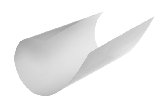 White paper flying, sheet falls and twists isolated on white, clipping path