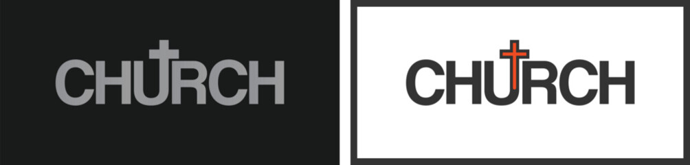 Christian Church logo premium design template with modern text and stylized Christian cross. Minimalist style Church icon and symbol. Catholic Religion sign