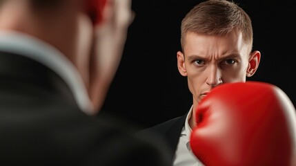 healing reflections , Moments of stillness concept A focused boxer stares intently at his reflection while preparing for a match, embodying determination and intensity.