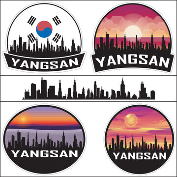 Yangsan South Korea Flag Skyline Cityscape Silhouette Travel Souvenir Sticker Isolated Vector
