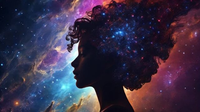 Profile of Woman with Cosmic Neural Connections