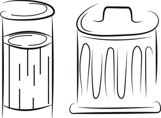 set of two icons of round street trash cans drawn in line art style, to fight against environmental pollution day	