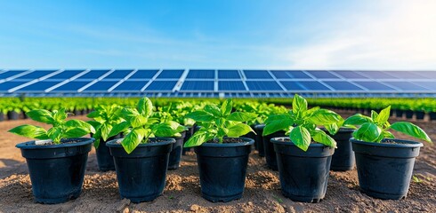 Naklejka premium A vertical agriculture system utilizing hydroponics and solar panels for sustainable agriculture and innovative food production in urban settings.