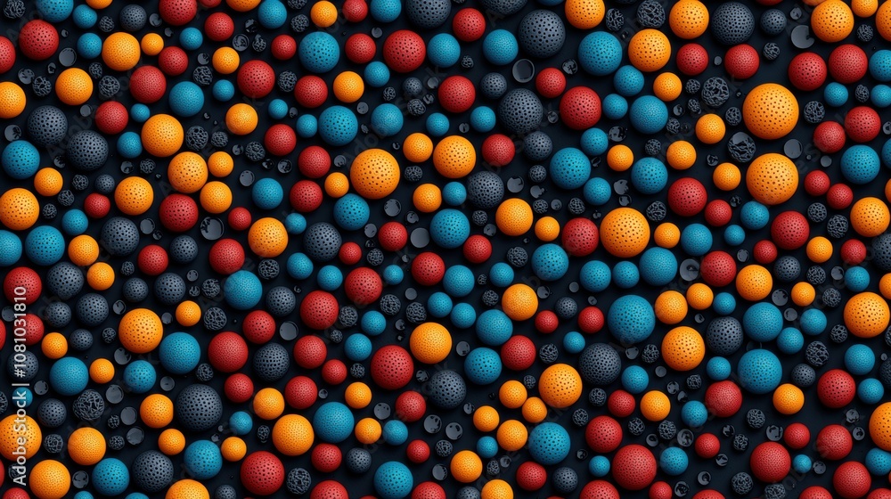 Poster colorful abstract 3d spheres pattern with vibrant texture on dark background
