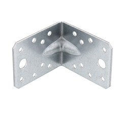 A small metal mounting angle perforated, galvanized, isolated on white background, the photo was...