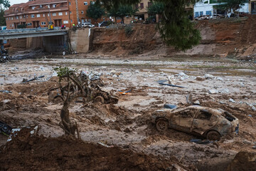 Rambla del Poyo ravine, days after the Paiporta flood, bridges and surrounding areas very affected...