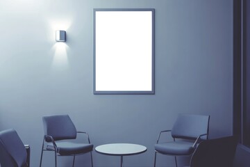 Minimalist Meeting Room Design with Blank Poster and Modern Seating