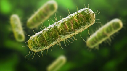 Fototapeta premium Microscopic view of green bacteria in a vibrant setting.