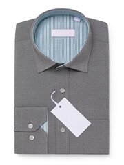 Gray folded classic shirt long sleeve shirt with abstract rhombus fabric pattern isolated on white background, template for designer