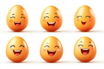 Fototapeta premium A set of smiling eggs with different expressions