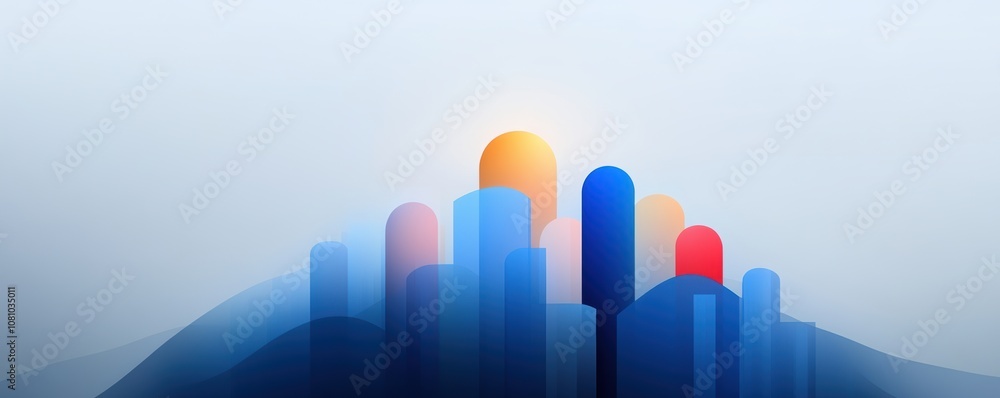 Poster abstract cityscape with colorful geometric shapes and gradient background