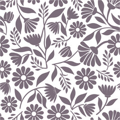 Silhouette flowers seamless pattern. leaves and flowers. Botanical style. Floral silhouettes. black and white.