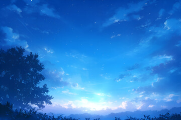 Fototapeta premium Blue Sky with White Clouds and Stars Illustration