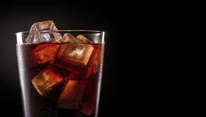 グラスに入ったコーラ、黒い背景、コピースペース（cola and copy space）
