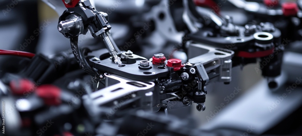 Poster precision engineering: a close-up of robotic assembly line components