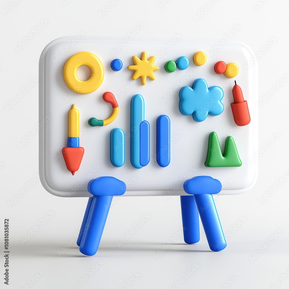 Poster 3d board with colorful geometric icons and charts. creative infographic and presentation design elem