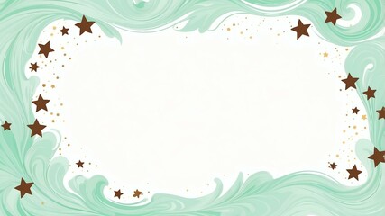 Obraz premium Cute mint green and brown swirls with stars border frame on white background