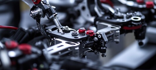 Fototapeta premium Precision Engineering: A Close-Up of Robotic Assembly Line Components