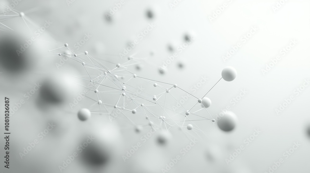 Poster abstract 3d network of connected nodes and lines on light background. minimalist digital concept