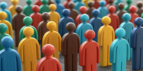 Obraz premium A vibrant collection of colorful figures representing a diverse group of people, symbolizing unity and collaboration in communities.