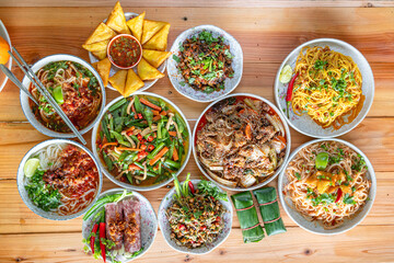 A variety of Tai Yai food is served on the table inside the restaurant and Tai Yai food is considered healthy because most of the ingredients are from beans and vegetables it is not heavily seasoned.
