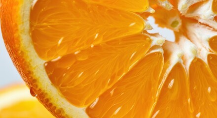 Vibrant close-up of juicy orange slice with fresh citrus texture