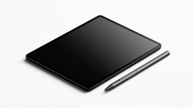 Tablet with Pen on Transparent Background