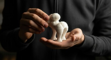 Gentle care of printed heart model in hands