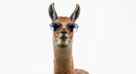 Obraz premium Cool llama wearing sunglasses with sky background