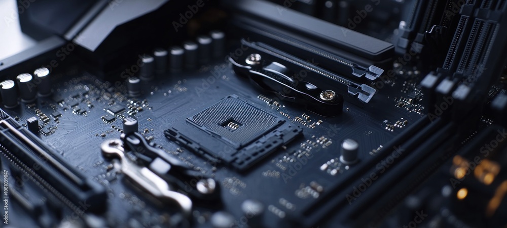 Aufkleber close-up of a computer motherboard's cpu socket: a detailed view of the central processing unit's mo