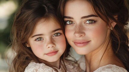 A woman and a young girl are posing for a picture