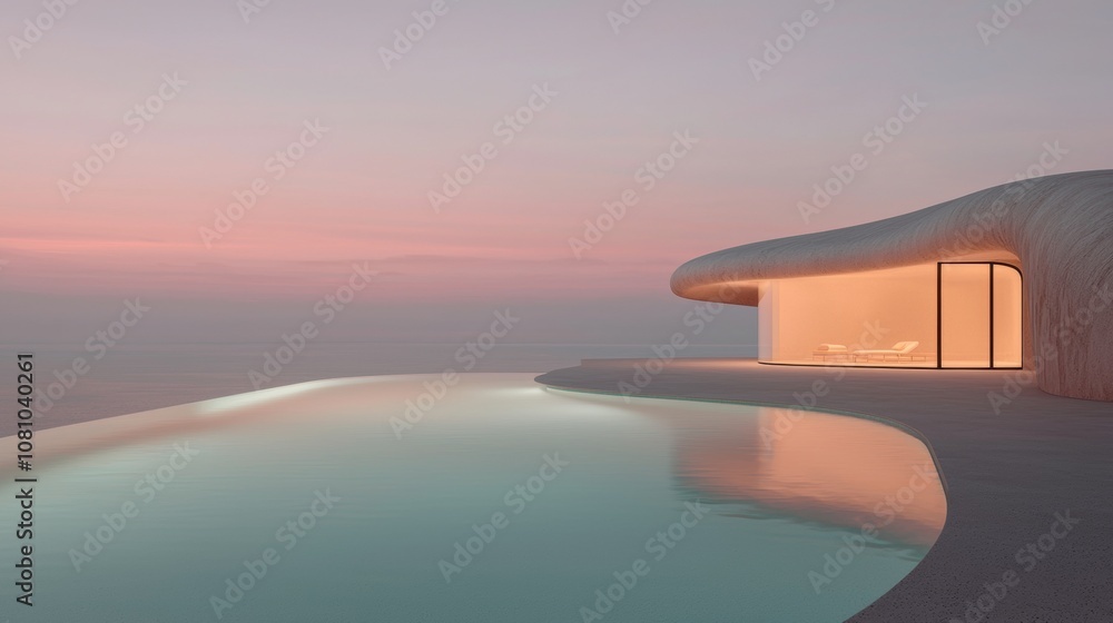 Poster a house with a pool and a white building with a window