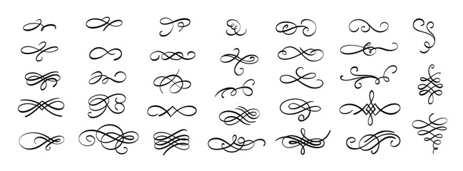 Vintage swirl ornament. Antique flourish swirl decorative elements, classic elegant swirl flourish accent collection for wedding invitation. Vector set