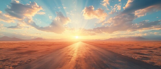 long road leading into the distance, a desert landscape