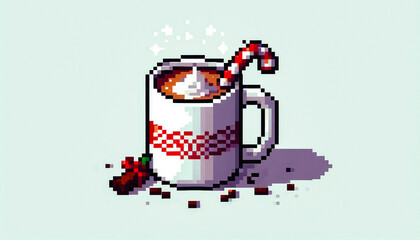 pixel art style Illustration against light background with space for text, isometric