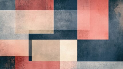 Abstract geometric pattern with overlapping pastel rectangles in shades of pink, blue, and beige