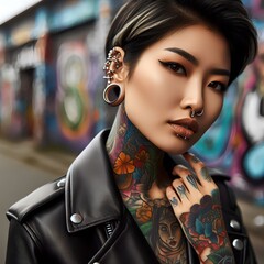 coole Frau mit Piercing und Tattoos