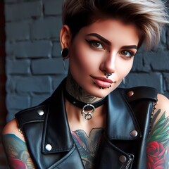 Attraktive Frau in Lederjacke