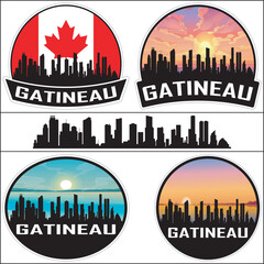 Obraz premium Gatineau Canada Flag Skyline Cityscape Silhouette Travel Souvenir Sticker Isolated Vector