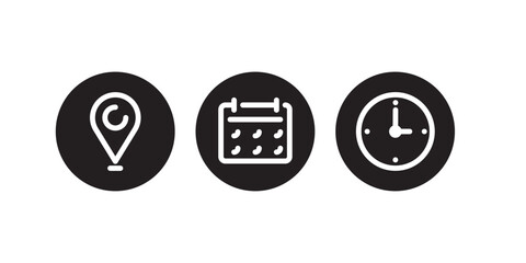 Location, date and time line icons