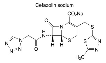 Chemical structure of cefazolin sodium, drug substance